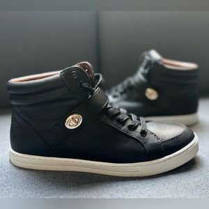 EUC Black Leather Coach Sneakers Gold Hardware